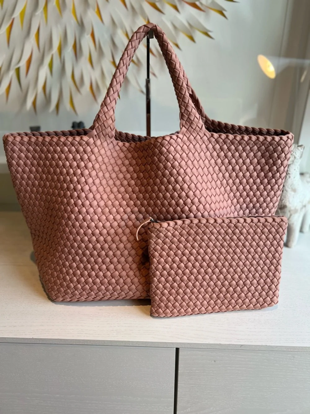 Naghedi Woven Tote in Dusty Rose - Picture 2 of 8